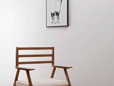 Minimalist Wooden Accent Chair With Light Padded Seat And Armrests Design 3d model