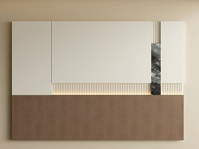 Modern Bedroom Accent Wall Design With White Panels Brown Wooden And Black Marble Accents 3d model