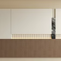 Modern Bedroom Accent Wall Design With White Panels Brown Wooden And Black Marble Accents