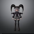 Anime Character Design With Purple Hair Horned Headpiece Black Top Plaid Skirt And Small Wings