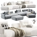 Elegant Modern Two Seater Sofa With Gray Ottoman White Pillows And Soft Blankets 3d model