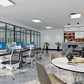 Modern Public Office Area With Nadian Biology Logo Office Desks Chairs And Large Windows