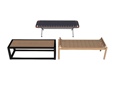 Modern Minimalist Stool Designs With Rattan Seats And Wooden Frames For Indoor Use 3d model