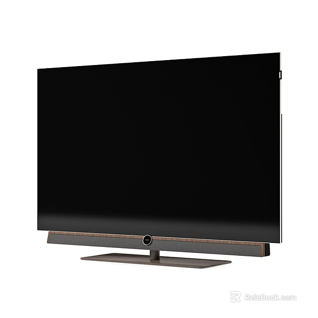 Modern Sleek Ultra Thin TV with Black Screen and Wooden Metal Stand 3d model 