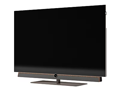 Modern Sleek Ultra Thin TV with Black Screen and Wooden Metal Stand 3d model