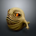 Game Movie Character With Yellow Eyes Wrinkled Skin And Round Body Creature