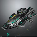 Futuristic Spaceship With Transparent Cockpit Multiple Wings And Green Glowing Lights For Space Exploration