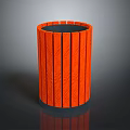 Modern Orange Cylindrical Trash Can Featuring Vertical Stripes And Black Base