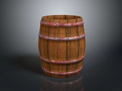 Classic Vintage Wooden Barrel With Striped Texture And Red Metal Hoops 3d model