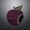 Decorative Jeweled Apple Ornament With Pink Red Gemstones And Green Leaf