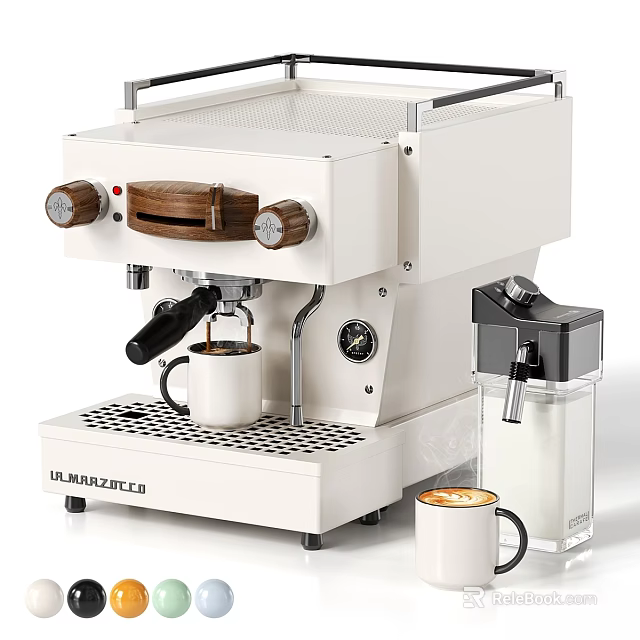 Modern White Coffee Machine With Milk Frother And Cup For Kitchen Appliance 3d model 