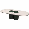 Functional Table Oval Shaped Light Colored Tabletop With Two Circular Cutouts And Black Cylindrical Legs 3d model