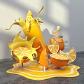 Interactive Zone With Vibrant Oranges Sliced Fruit And Juice Splash Design 3d model