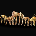 Golden Animal Skeleton Collection Arranged in Line Against Black Background