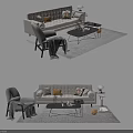 Modern Sofa and Coffee Table Set With Throw Pillows Area Rug and Decorative Items 3d model