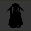 Elegant Black Long Dress with Dark Cloak Waist Belt and Golden Patterns