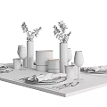Elegant Dinnerware Set with Wine Glasses Eucalyptus Vases and Candles for Table Setting
