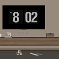 Modern Wooden TV Stand With Large Screen TV Time Display And Decorative Plants