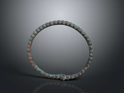 Antique Bronze Circular Bracelet With Green Red Patina And Decorative Pattern 3d model