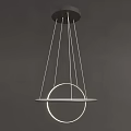 Modern Minimalist Hanging Chandelier With Double Illuminated Metal Rings And Sleek Lines