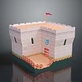 Crenellated Castle Architecture With Stone Walls Red Flag And Corner Tower Entrance