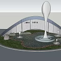 Garden Ornament Featuring Large Spoon Sculpture Circular Pond Green Grass And Stones