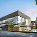 Zhigu Park Modern Building Exterior With Glass Curtain Wall Trees And Vehicles