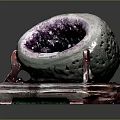 Decorative Ornament Set Featuring Amethyst Geode On Red Stand For Home Decor 3d model