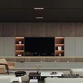 Modern Living Room Interior Design With Wooden Wall TV Unit Cabinets Sofa And Decor