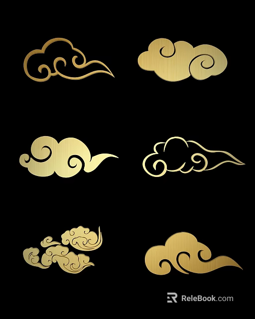 Decorative Cloud Shaped Carved Patterns In Golden And Black Colors 3d model