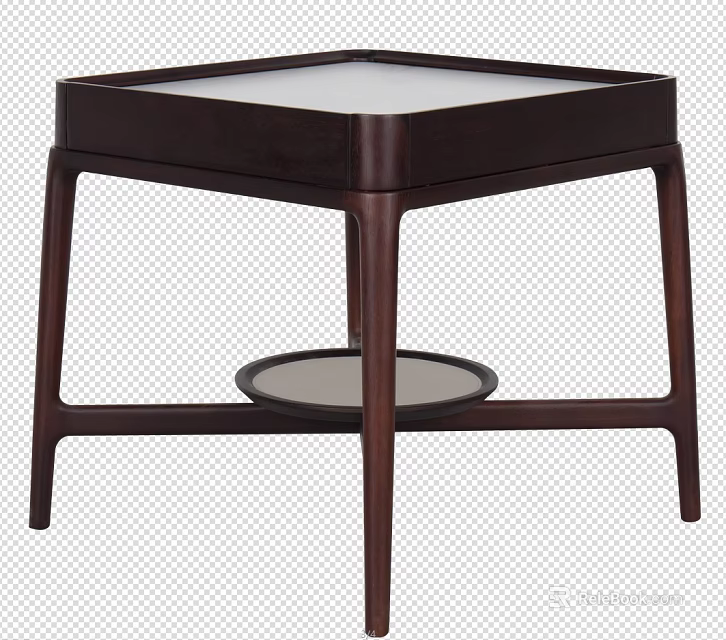Modern Dark Wood Side Table With Square Top And Round Lower Shelf 3d model