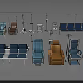 Medical Seating And Equipment With Infusion Stands And Colored Waiting Chairs