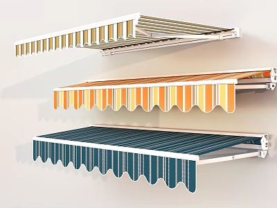 Retractable Striped Awnings Wall Mounted Outdoor Home Patio Design Ideas 3d model