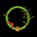 Green Circle Ornament With Branches Green Leaves Red Mushrooms And Golden Round Part