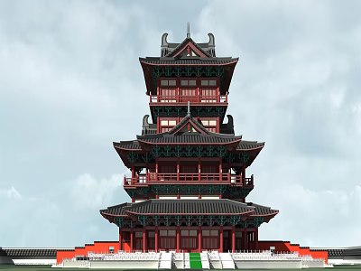 Chinese-style pagoda ancient building pagoda sutra depository pure ancient building 3d model