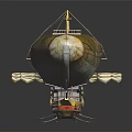 Vintage Airship With Weathered Fabric Wooden Platform And Red Yellow Lower Structure