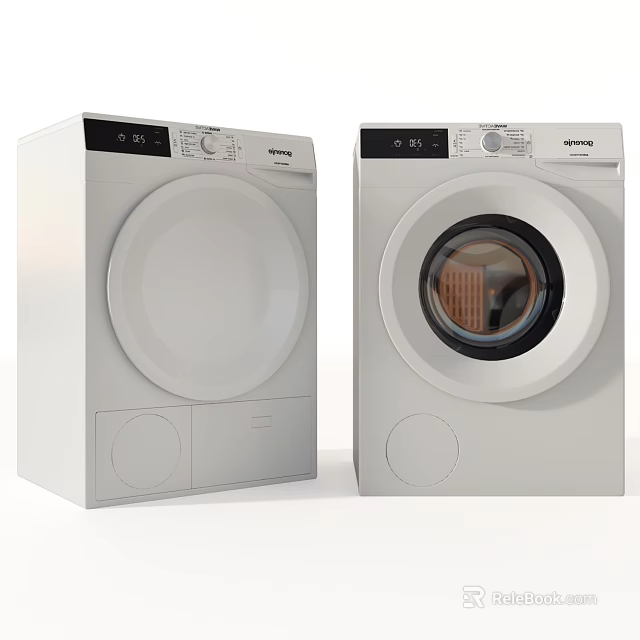 Two Modern White Front Loading Washing Machines With Control Panel And 3d model 