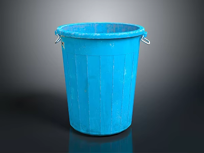 Blue Plastic Trash Bin with Metal Handles and Vertical Stripes for Indoor Use 3d model