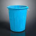 Blue Plastic Trash Bin with Metal Handles and Vertical Stripes for Indoor Use