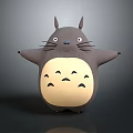 Gray Animated Film Character Totoro With Large Ears Round Eyes Long Whiskers And Beige Belly