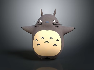 Gray Animated Film Character Totoro With Large Ears Round Eyes Long Whiskers And Beige Belly 3d model