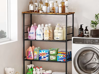 Laundry Storage Shelf With Cleaning Products Detergents And Washing Machine 3d model
