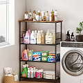 Laundry Storage Shelf With Cleaning Products Detergents And Washing Machine