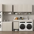Functional Balcony Cabinet Setup With Washing Machine Dryer Sink Storage And Cleaning Tools 3d model