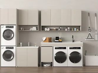 Modern Washing Machine Cabinet Balcony Cabinet Mop Pool Washer Dryer Sweeping Robot Bathroom Supplies 3d model
