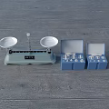 Commercial Laboratory Balance With White Pans Gray Base And Blue Box