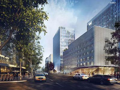 Modern Industrial Factory Complex With Tall Buildings Streets Greenery And Vehicles 3d model
