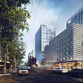 Modern Industrial Factory Complex With Tall Buildings Streets Greenery And Vehicles