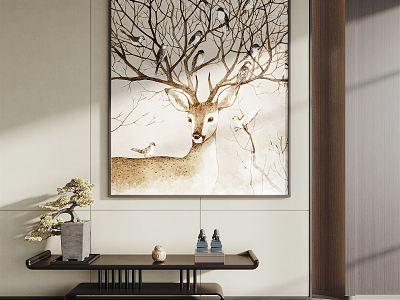 Modern Animal Painting Decorative Painting Art Hanging Painting Elk Painting Creative Hanging Painting Black Edge Several End Scene Pine Bonsai Stone Lion Ornaments model