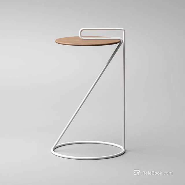 Modern Coffee Table With White Metal Frame And Round Wooden Top Design Structure 3d model 